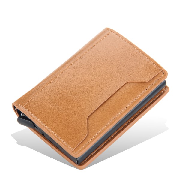 Män mens rfid blockerar pop-up läder plånbok smala kreditkorts - on stock Brun