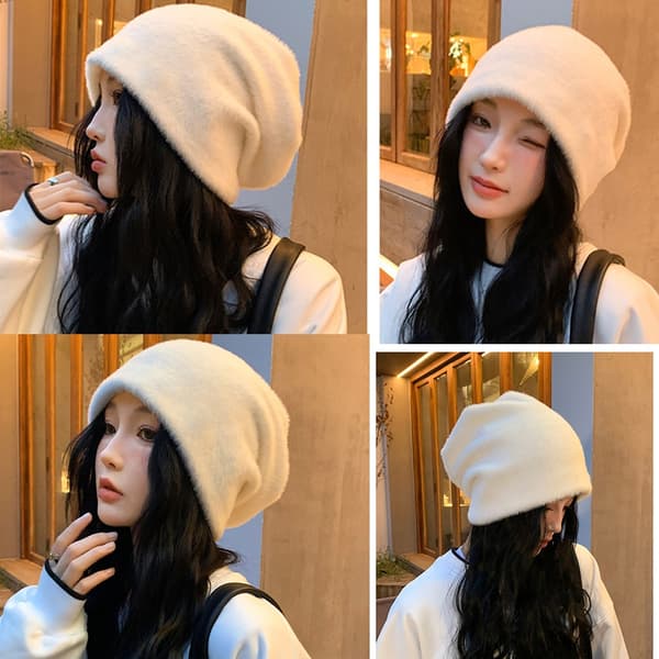 Mink Pile Cap Plysch Pullover Hatt Elfenben - on stock ivory