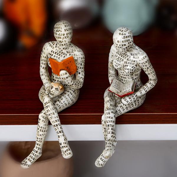 Nordic Modern Reading Woman Staty Resinesktop Skulpturer - spot försäljning D