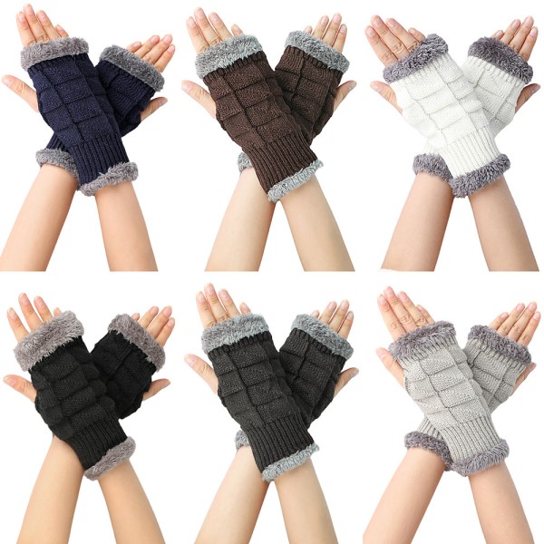 Vinter fingerlösa armstickade handskar Långa varmare vantar - high quality Black