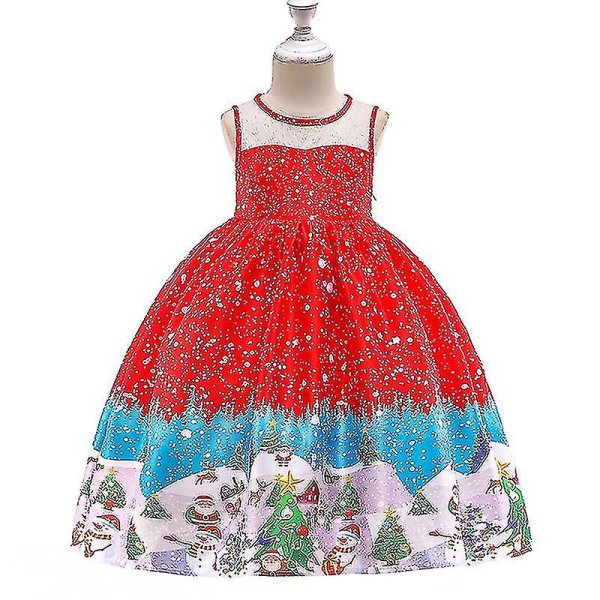 Barn Flickor Swing Kjol Prom Princess Dress - spot sales Red C 10-11 Years