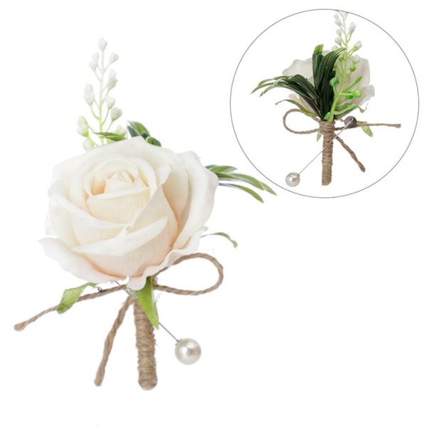 2ST Konstgjord Rose Boutonniere Brudgum Blomma CHAMPAGNE - spot försäljning Champagne