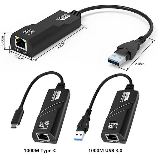 Ethernet-sovitin USB 3.0 Gigabit 1000M TYPE-C -varastossa
