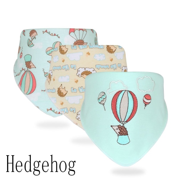 3kpl Baby Cotton Bibs Kolmiohuivi Sylkipyyhe SIILI - varastossa Hedgehog