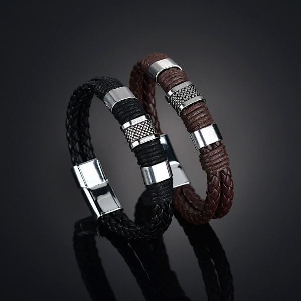 Punkarmband Läderarmband Flätad SVART - on stock