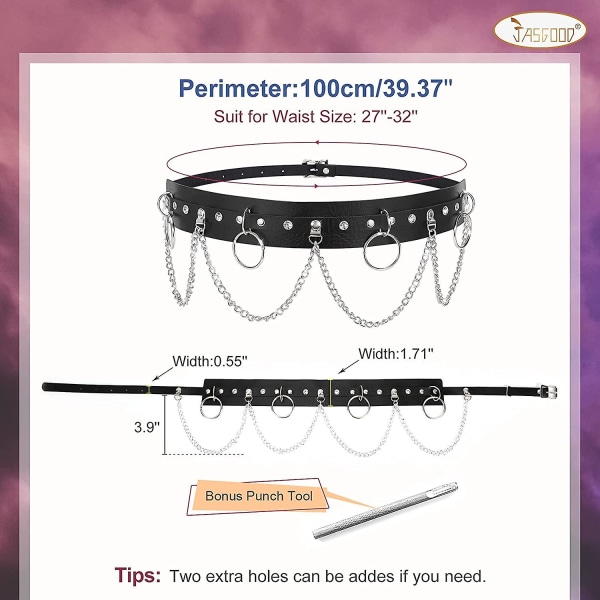 Punk Black Waist Chain Belt Nahka Fiesta Gothic Accessories - spot-myynti