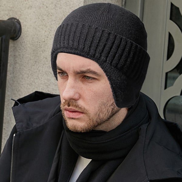 Miesten lämmin talvipipo ulkona kuulosuojaimet Beanie Beanie hiihtohatut - varastossa Black