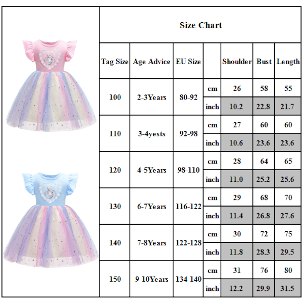 Unicorn Princess Tulle Ruffle Klänning för flickor - spot sales Pink 7-8 Years