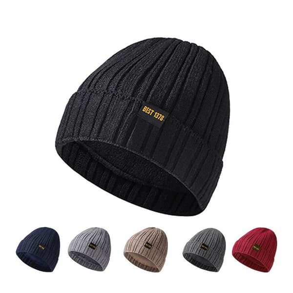Fleece Warm Knitted Hat Cuff Knitted Beanie DARK GREY - varastossa dark grey