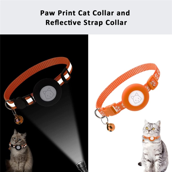 2st justerbar AirTag Cat Halsband med Breakaway Bell - on stock Orange 2pcs