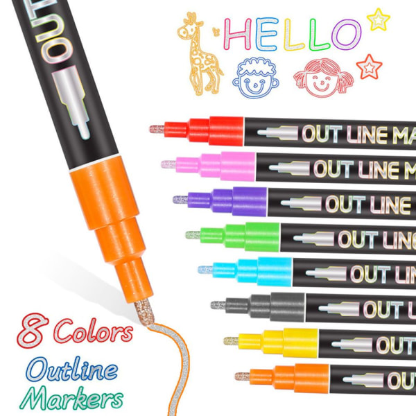 Double Line Penna Metallic Markers 8PCS/ SET - spot försäljning