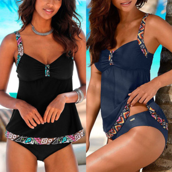 Plus Size Damväst Tankini Set Push Up Baddräkt - spot försäljning navy 3XL