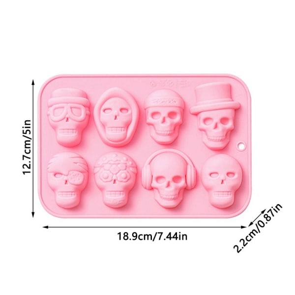 8 Grids Skull Gummies Halloween Shape PINK - varastossa