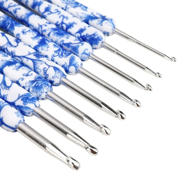 8st Virknål Set Blå och Vit Ergonomiskt grepp av porslin 8Pcs - stock 8Pcs