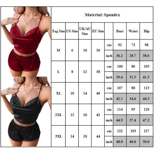 Naisten seksikkäät yöasut Crop Straps Topit ja shortsit Yöasut Bodydoll - spot-myynti wine red 2XL