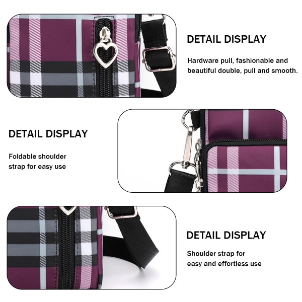 Pieni ruudullinen Crossbody Wallet -puhelinlaukku Naisten Mini Crossbody -kukkaro Purppura Plaid - korkea laatu