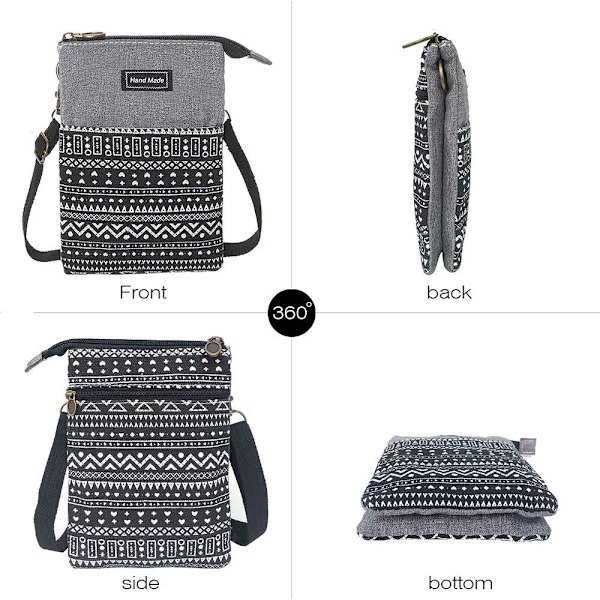 Rymlig mobiltelefonväska Plånbok Canvas Små Crossbody-väskor - high quality P-black and Gray