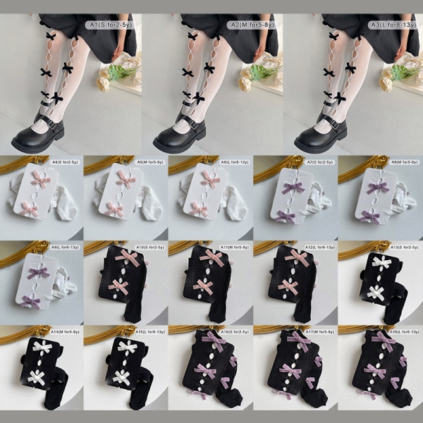Girl Tights e Bow Hollow Lace Girl Strumpor - high quality White with purple M