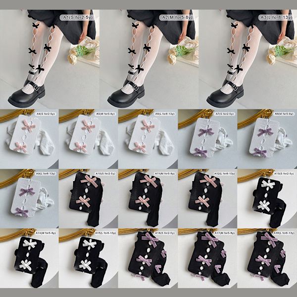 Girl Tights e Bow Hollow Lace Girl sukat - korkealaatuisia White with purple M