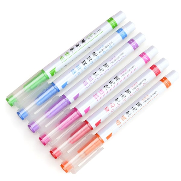 6st Curve Highlighter Pen Markers Pen Färg - stock