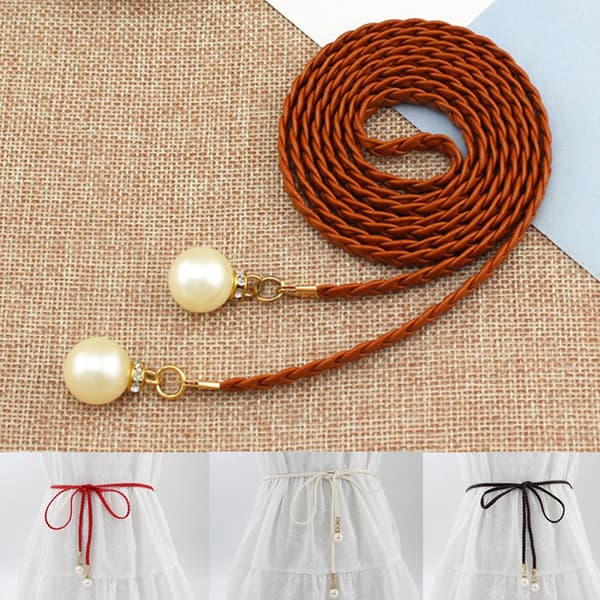 Creative Thin PU Belt Simulated Pearl -vyötärövyöt - spot-ale White