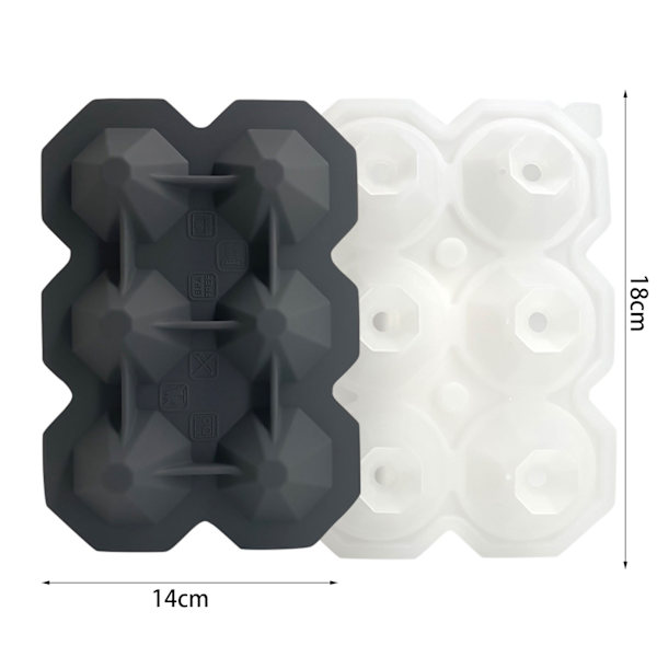 6 hålrum Diamond silikon iskubbrickor Ice Cube Maker - high quality grey
