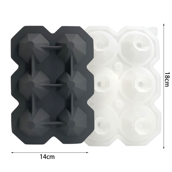 6 onteloa Timantti-silikonijääpala-alusta Ice Cube Maker - korkealaatuinen grey