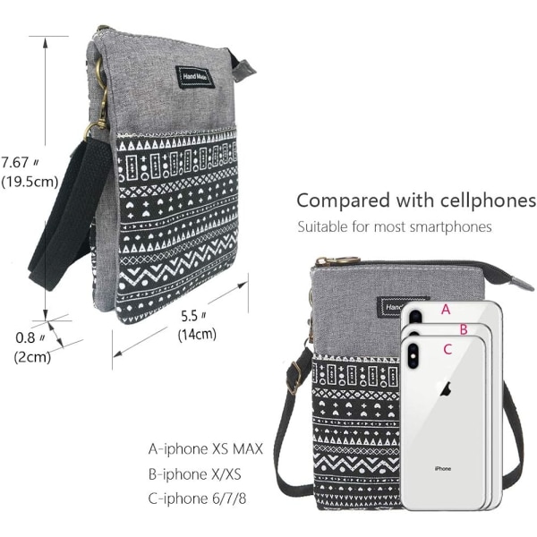 Tilava matkapuhelinlaukku Wallet Canvas Pienet Crossbody laukut - laadukkaita P-black and Gray