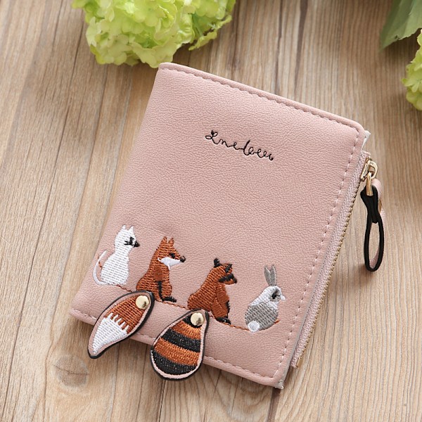 Muoti Animal Embroidery Thread Card Pieni lompakko - spot-myynti light pink