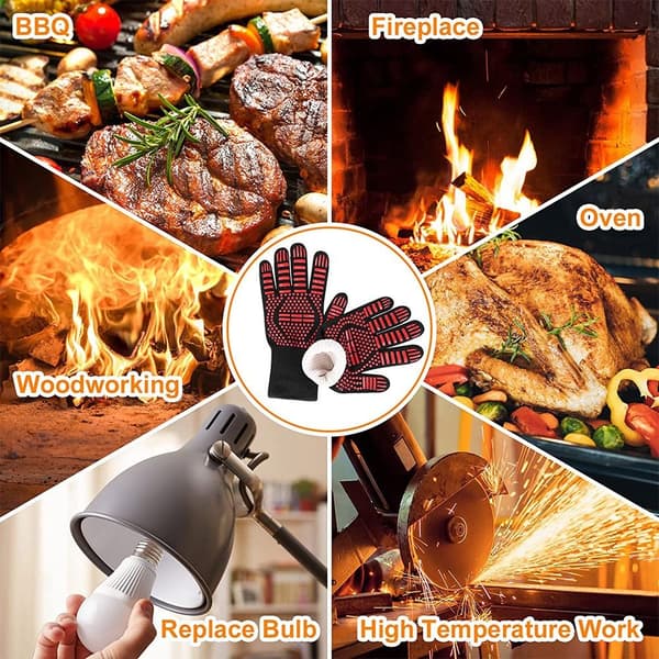BBQ Gloves Oven Mitts MUSTA - varastossa