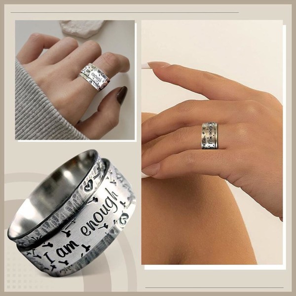 Double Dandelion Kaiverretut Kirjaimet Meditaatio Spinner Ring - Stock 12