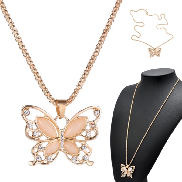 Kvinnor Rose Gold Butterfly hänge lång kedja halsband smycken - on stock