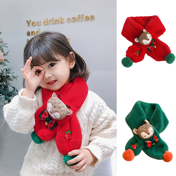 Jul barn hals halsduk fluffig älg vinter wrap förtjockad varm - on stock Red