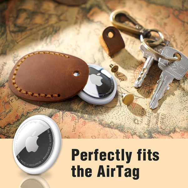 Läder AirTag nyckelring, handgjord etiketthållare i äkta läder - spot försäljning