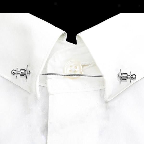 Krage Bar Pin Tie Brosch SILVER DUBBEL KEDJA - on stock Silver Double Chain-Double Chain