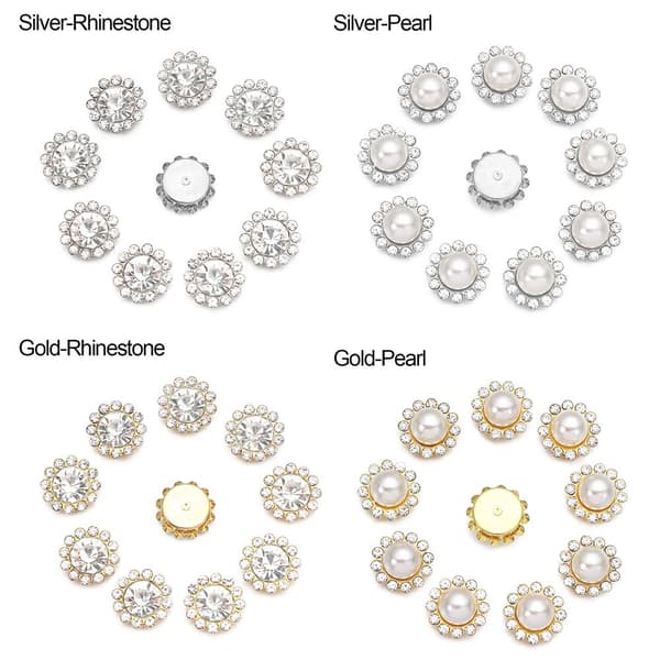 10st Pärlknapp Strass Knappar SILVER-PÄRL - high quality Silver-Pearl