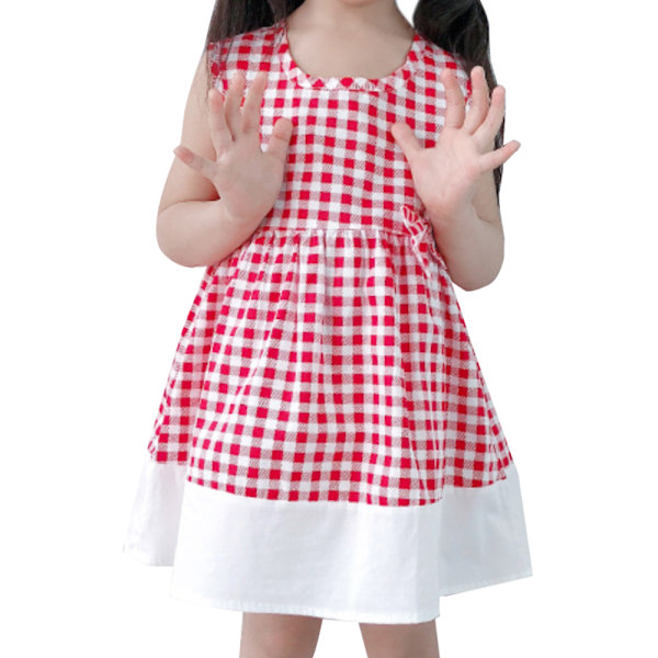Girls Sling Dress Kesäinen hihaton ruudullinen prinsessamekko - korkea laatu 120cm