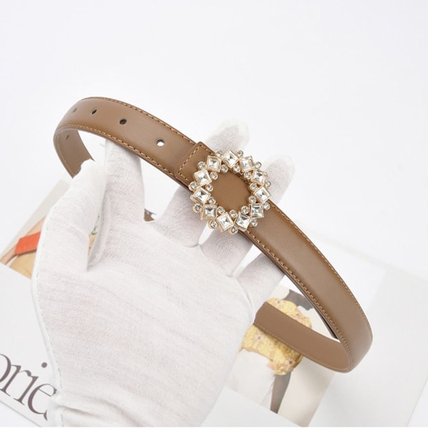 Gotiskt läderbälte Rhinestone Ring Spänne Midjeband KHAKI - stock khaki