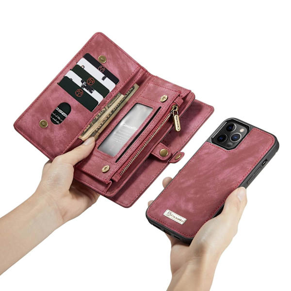 CaseMe Wallet kotelo magneettikuorella iPhone 12/12 Prolle - korkea laatu Röd