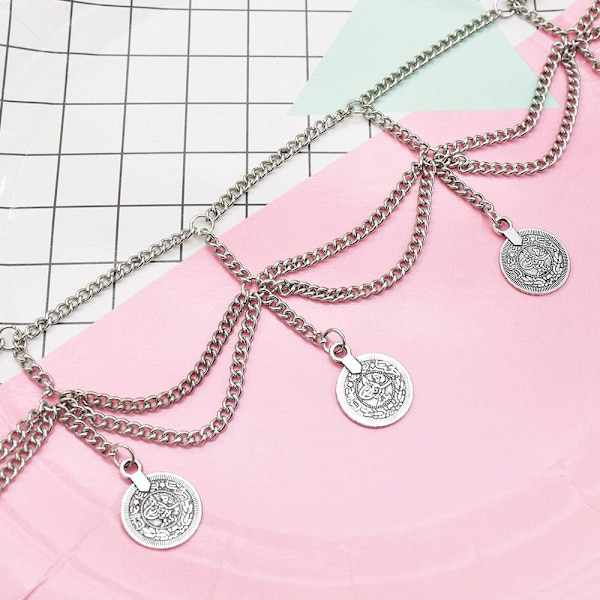 Metalliketju Vyö Kolikko Tupsu riipus Vyötärönauha SILVER A - spot ale Silver A