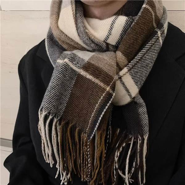 Talviruudullinen huivi Pitkä tupsuhuivi KHAKI - spot ale Khaki