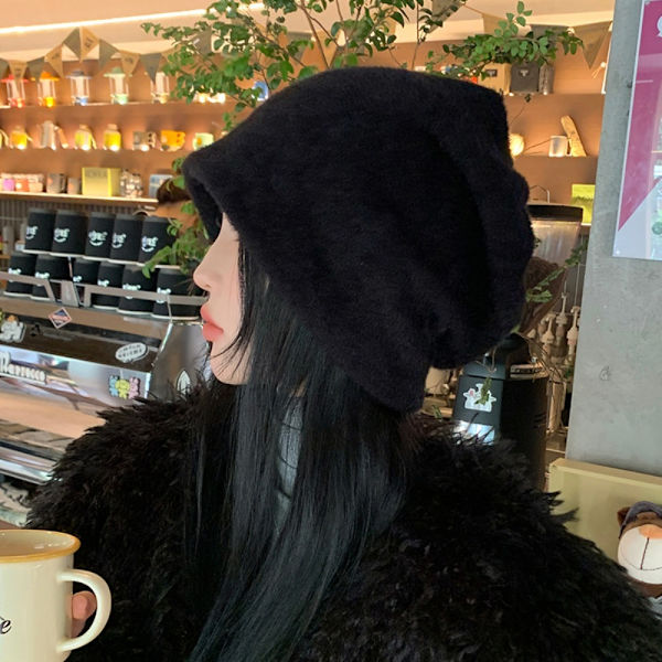 Mink Pile Cap Plush Pullover Hat MUSTA - korkea laatu black