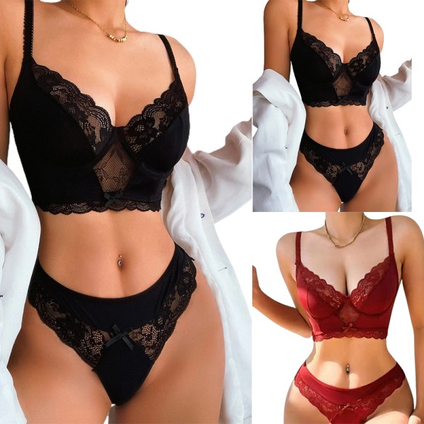 Kvinnor Sexiga Underkläder BH Trosor Underkläder Set Nattkläder - spot försäljning black L