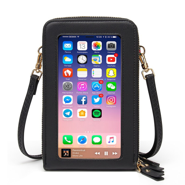 Touch Screen Mobilväska Crossbody Mobilväska Handväska - high quality black