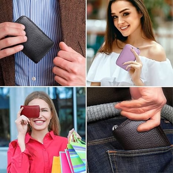 Kreditkortshållare för kvinnor Liten Rfid-plånbok Dragspel Plånböcker i äkta läder Case för Dam-id Kompakt Slim Zip 12 - on stock
