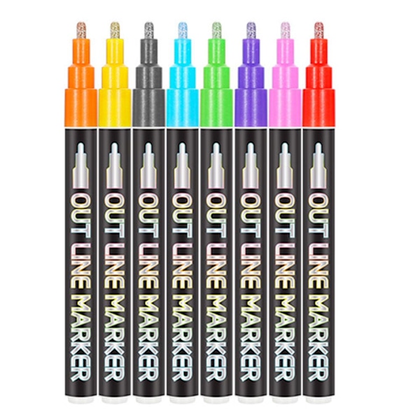 Double Line Penna Metallic Markers 8PCS/ SET - spot försäljning