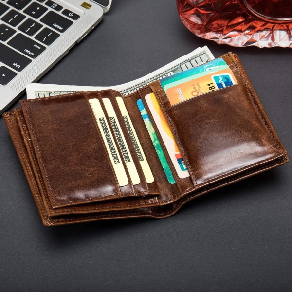 Herrplånbok RFID Blocking Bifold-plånbok Mjukt Äkta Läder Brun - spot sales
