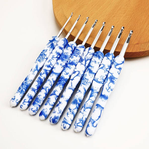 8st Virknål Set Blå och Vit Ergonomiskt grepp av porslin 8Pcs - stock 8Pcs
