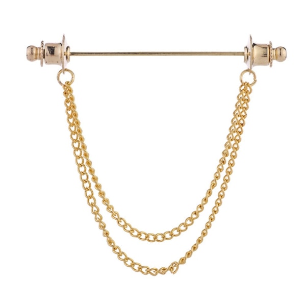 Krage Bar Pin Tie Brosch GULD DUBBEL KEDJA - high quality Gold Double Chain-Double Chain