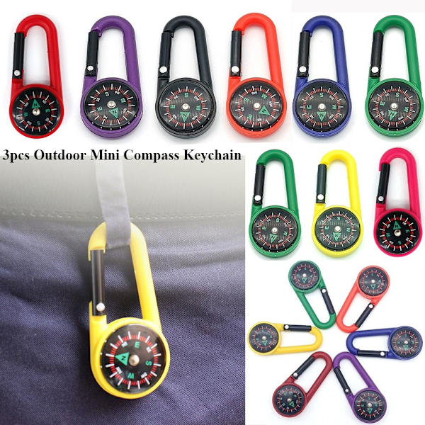 3 kpl Outdoor koukkukompassi Mini metallikompassi PUNAINEN - laadukas Red